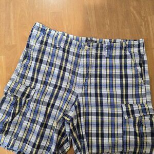 Polo Ralph Lauren Jeans Company Men's Plaid Cargo Shorts Blue Yellow Size 42